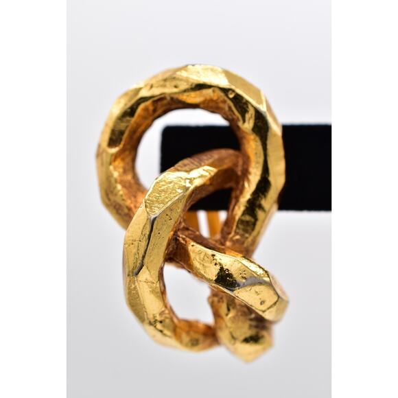 Antigona Paris Vintage Chunky Clip On Earrings Brushed Gold Signed 1980s BinAY - Picture 6 of 12